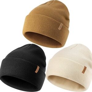 3 Pack Beanie for Men Women, Winter Double Layer Warm Knit Cuffed Hat Stylish OS
